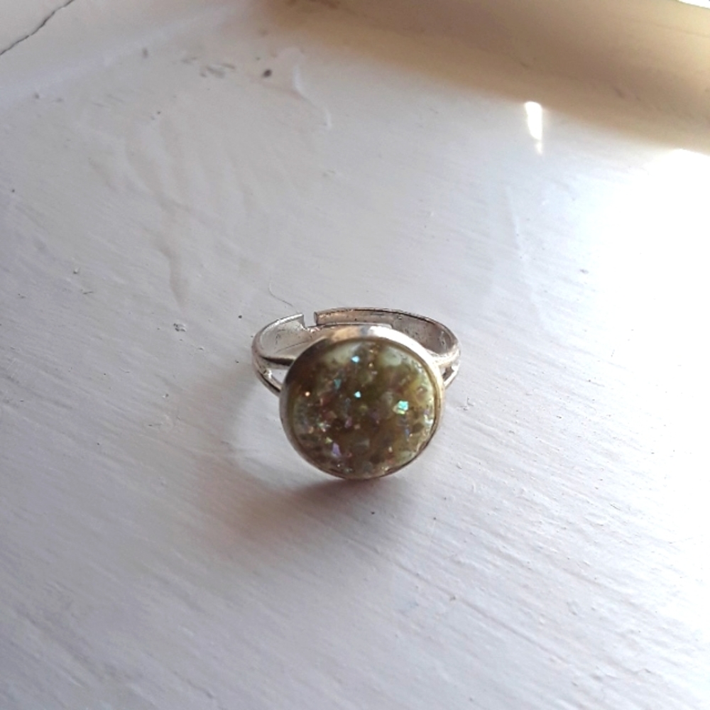 Light gray faux druzy adjustable ring